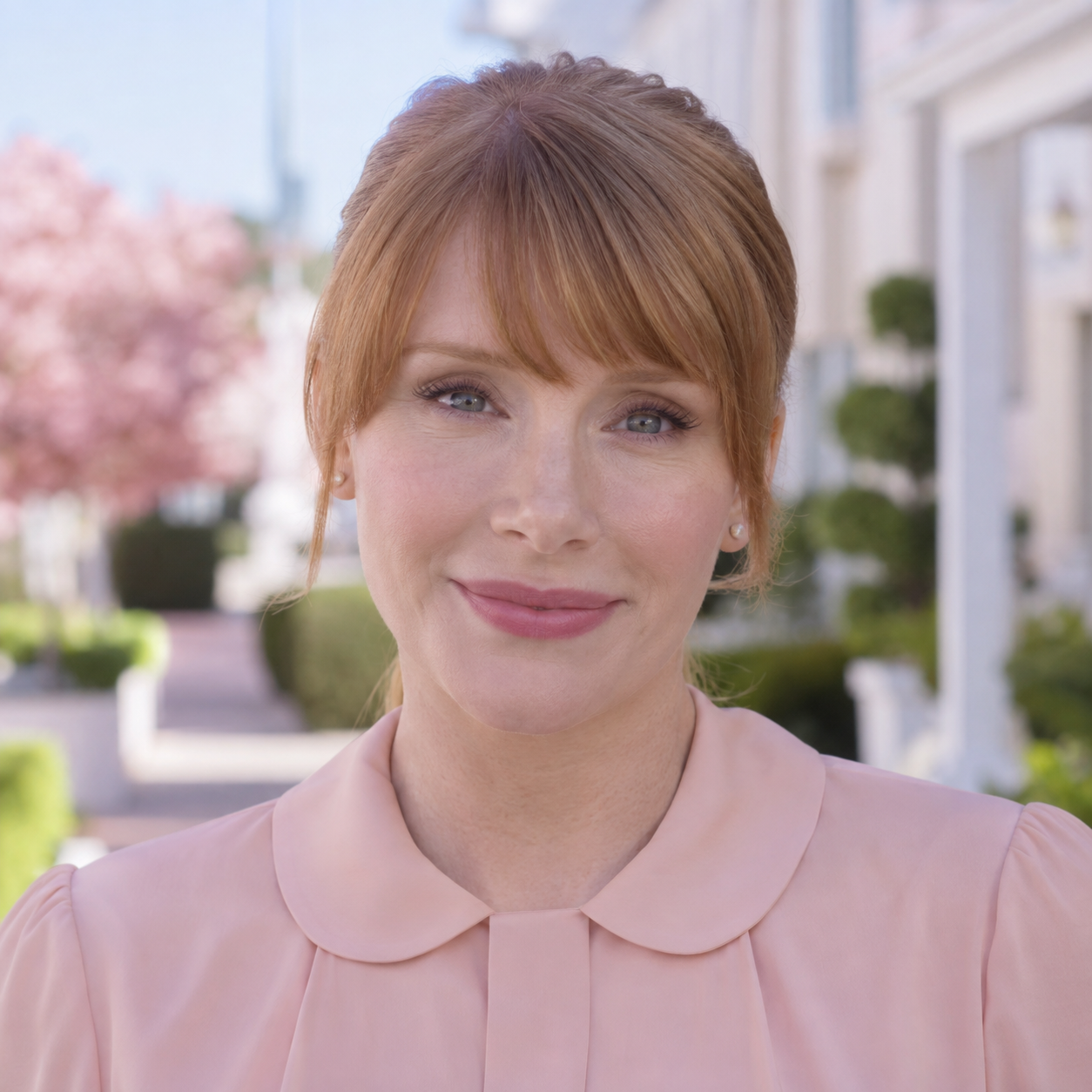 Bryce Dallas Howard as Lacie in Black Mirror: Nosedive, in a head-and-shoulders character portrait.