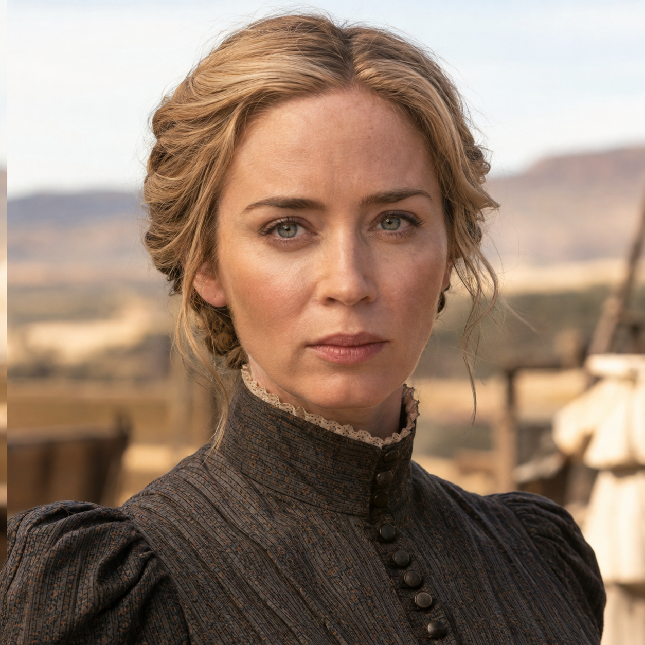 Emily Blunt as Cornelia Locke in The English, in a head-and-shoulders character portrait.
