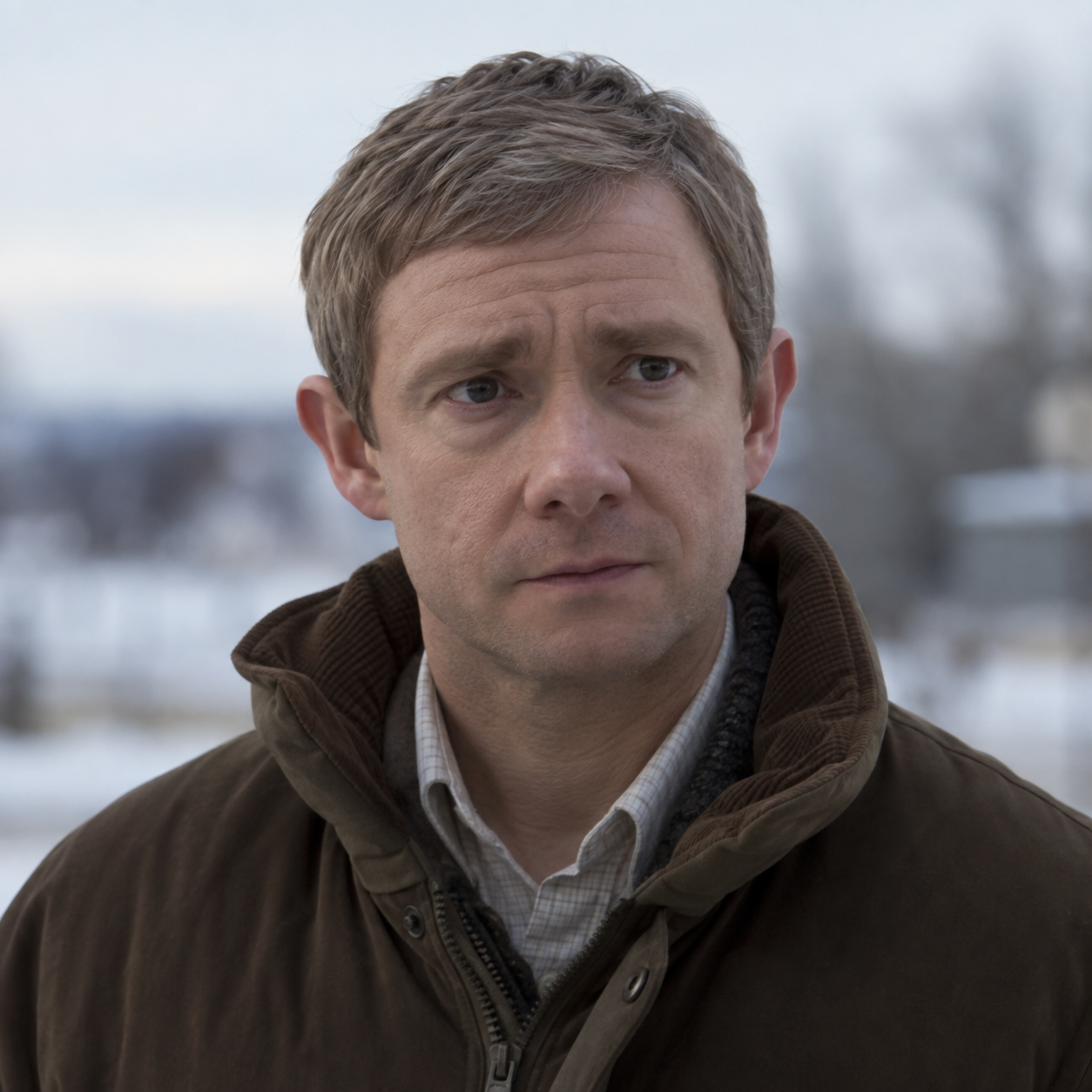 Martin Freeman as Lester Nygaard in Fargo, in a head-and-shoulders character portrait.