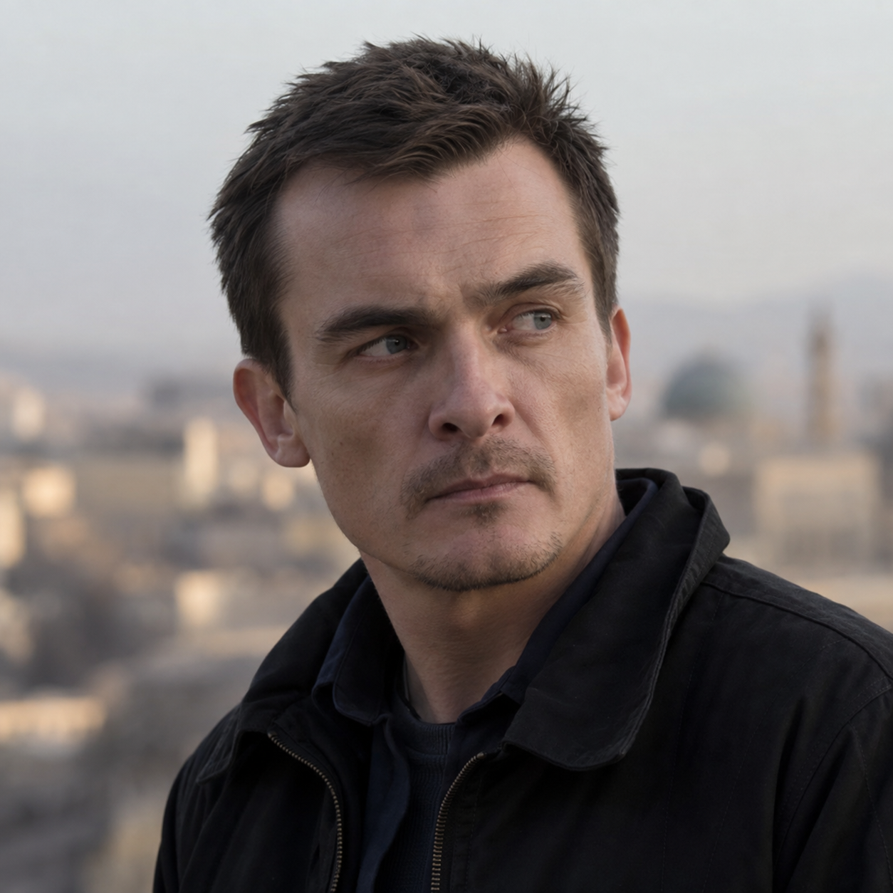 Rupert Friend as Peter Quinn in Homeland, in a head-and-shoulders character portrait.