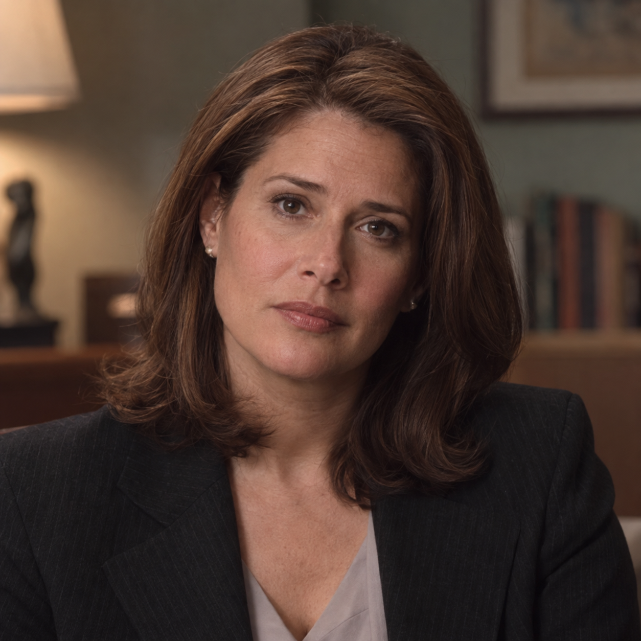 Lorraine Bracco as Dr. Jennifer Melfi in The Sopranos, in a head-and-shoulders character portrait.
