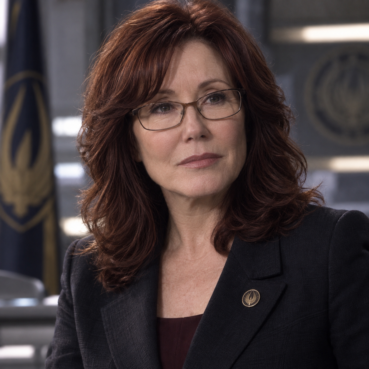 Head-and-shoulders portrait of Mary McDonnell as Laura Roslin in Battlestar Galactica.