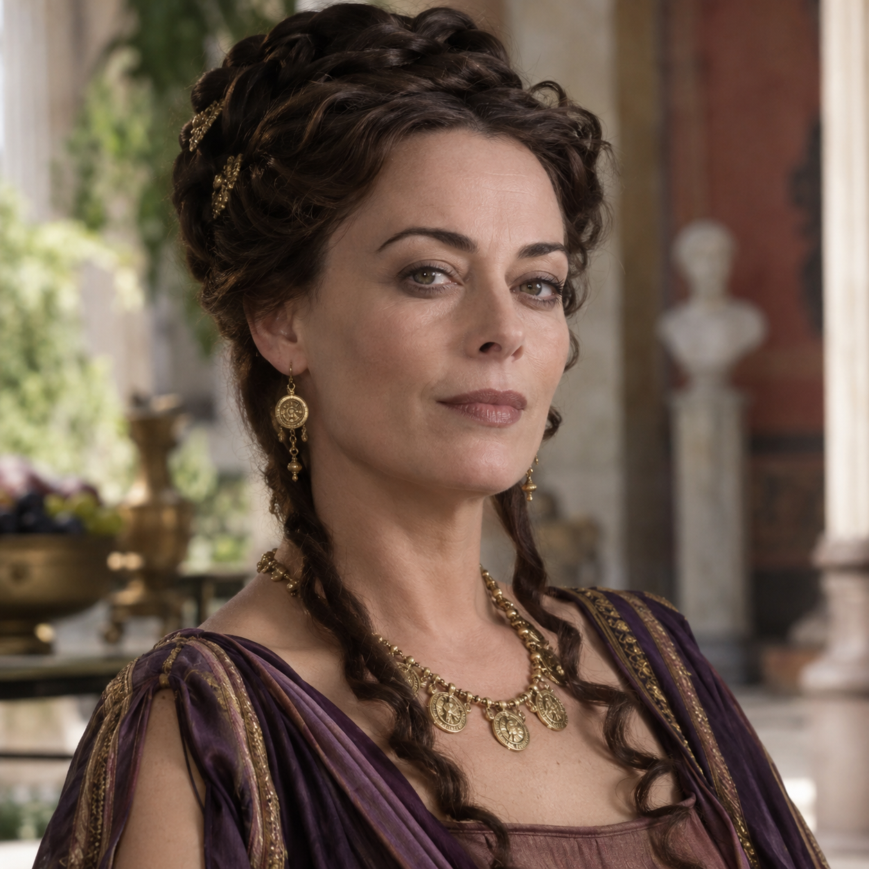 Head-and-shoulders portrait of Polly Walker as Atia in Rome.