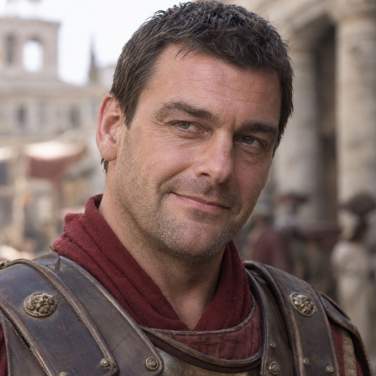 Head-and-shoulders portrait of Ray Stevenson as Titus Pullo in Rome.